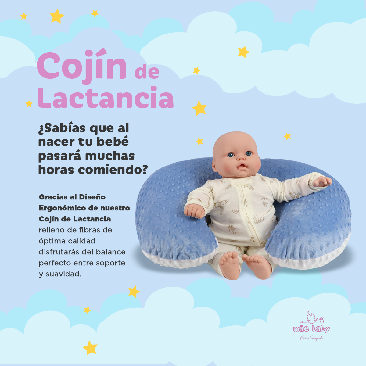 Puff Baby Fees Cojin Asiento Bebe Azul